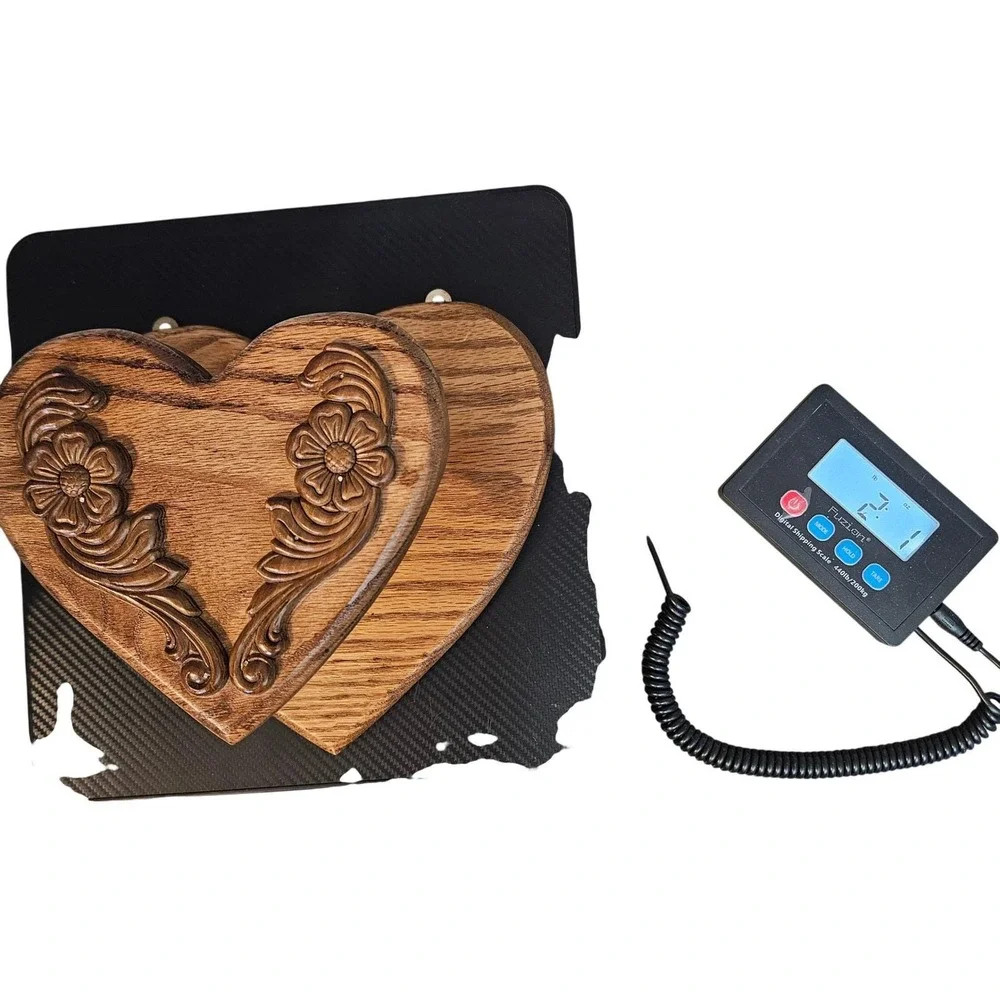 Vtg Carved Oak Wood Heart Wall Hanging Towel Bar Floral‎ Scroll Decor